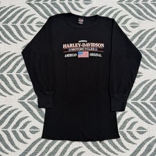 Vintage 90s Harley Davidson Thermal 2XL Mens Black Waffle Knit Shirt Long Sleeve