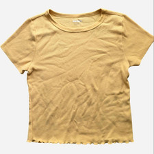 Old Navy Womens L Yellow Solid Ribbed Knit Ru...