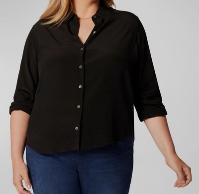$250 Equipment Femme Women's Black Essential Long-Sleeve Silk Shirt Plus Size 1X