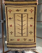 Afghan Kilim Rug Handwoven Aztec Native Tribal 100% Wool Rug Fringed 127x76 Cm