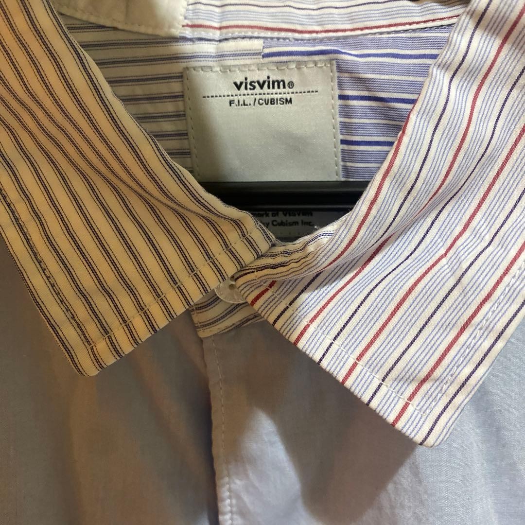 visvim Patchwork Long Sleeve Shirt Blue White Str… - image 1