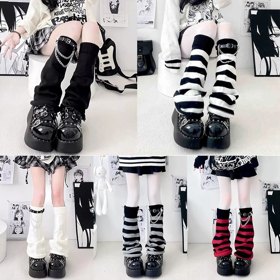 Mujeres Gótico Acanalado Tejido Calentadores de Piernas Bloques de Color Rayas Acampanadas Pie Cubierta Calcetines Foto 4 de 4