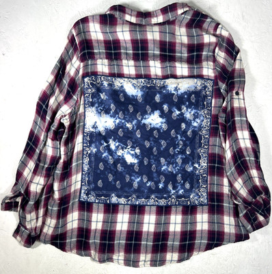 Indigo Thread Shirt Womens Sz 1X Top Plaid Boho Grunge Festival Embroider
