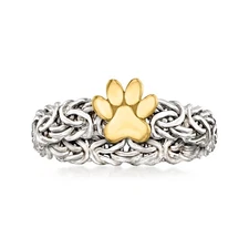 Ross-Simons Sterling Silver and 14kt Yellow Gold Paw Print Byzantine Ring