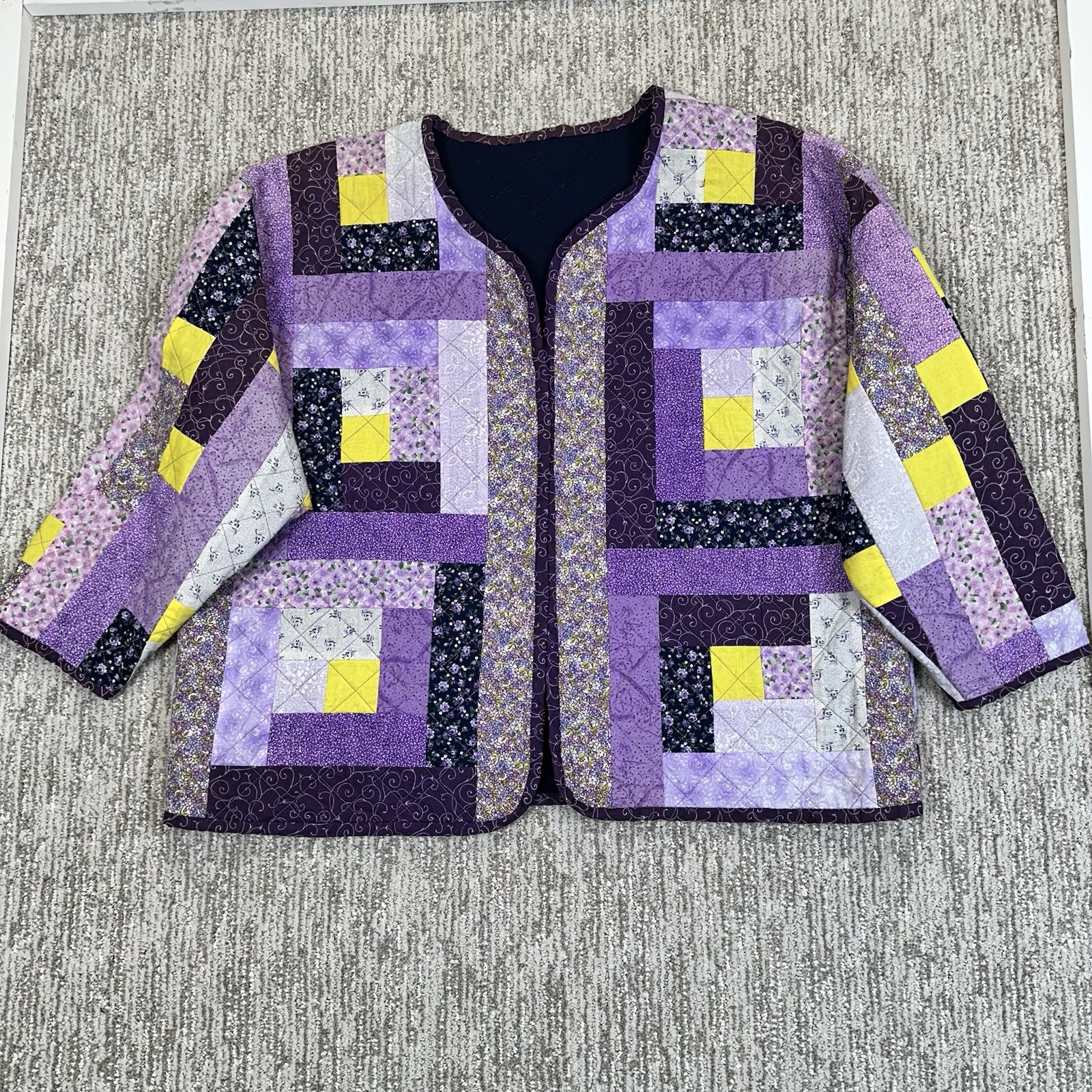 Multicolor Quilted Patchwork Boxy Open Front Card… - image 2