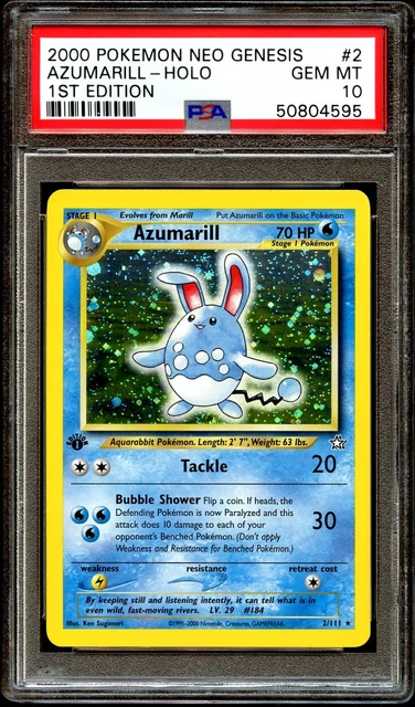 PSA 10 GEM MINT Azumarill 2/111 HOLO RARE Neo Genesis 1ST EDITION Pokemon Card