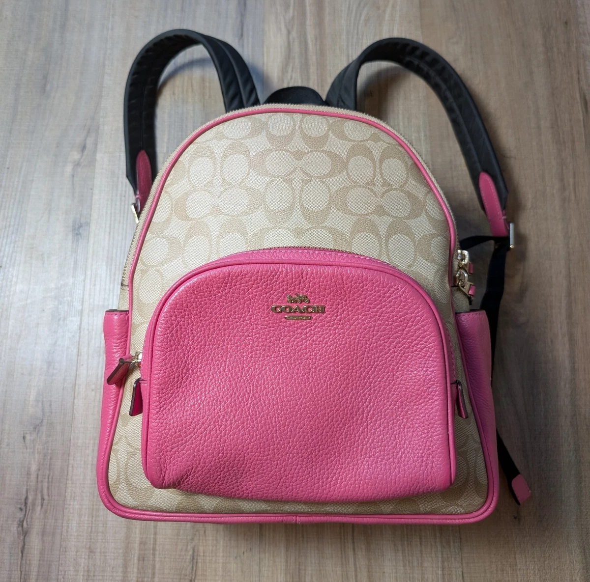 Coach Pink Trim Signature Canvas Backpack COACH GALLERY TOTE in SIGNATURE CANVAS w/ PINK TRIM - YouTube main image 2