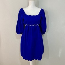 NWT Anthropologie Forever That Girl Scalloped Tie-Back Mini Dress Blue Small