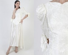 Vtg Alfred Angelo White Wedding Dress Designer Asymmetrical Hi Lo Bridal Gown