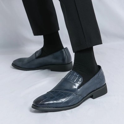  Men's Business Dress Leather Shoes Embossing Leather Slip-on British Shoes