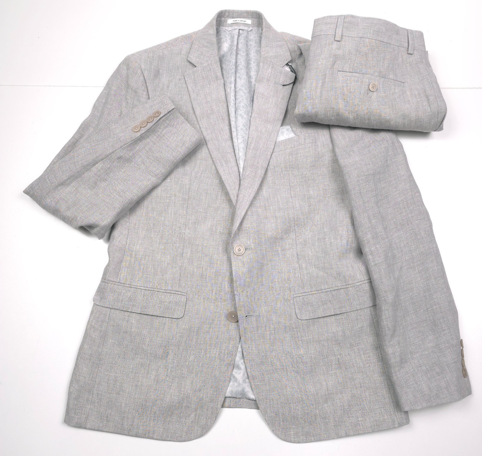 BAR III Slim Fit Light Gray Chambray Linen Two-Piece Suit Me