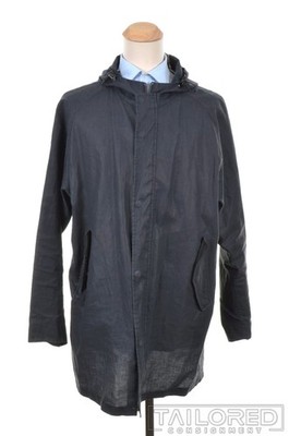 LORO PIANA Blue Linen Rain System Lightweight Technical Overcoat Parka - 4XL