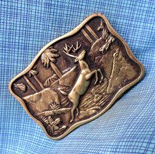 Deer Buck Stag Belt Buckle Sportsman Hunter Cowboy Forest Brass Vtg BTS .GMP700
