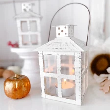 Set of 6 White Vintage Distressed Rustic Candle Holder Decorative Lantern (6 ...