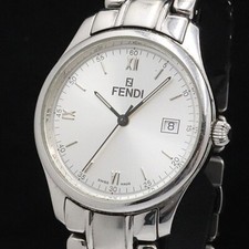 Fendi Roma 210G 020-470 QZ Silver Stainless Steel Dial Date Swiss Watch W/W014