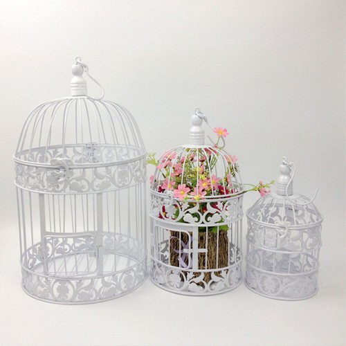 Cage Lantern White Metal Dome Wire Candle Holder Oval Romantic Hotel Home Decor - Picture 16 of 16