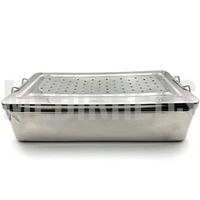 Stainless Steel Sterilization Tray w/ Perforated Lid 14'' x 8'' x 4'' OR Grade