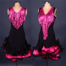 Latin Ballroom Dance Dress Modern Salsa Waltz Standard Long Dress F100 Hot pink
