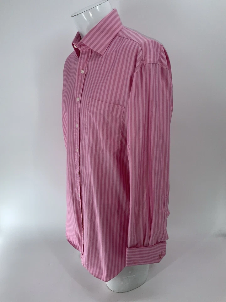 Savile Row French Cuff Dress Shirt 15.5 33 Pink Striped Cotton USA YGI X4-123 - Image 4 of 4