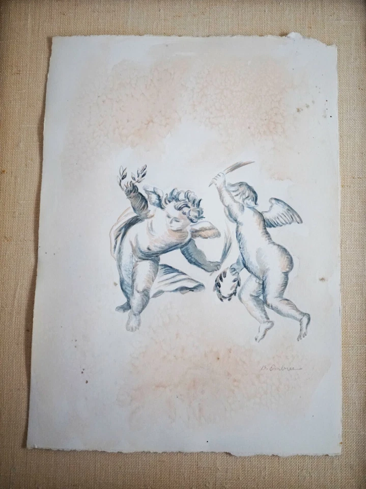 Классический в рамке оригинальный уголь рисунок пары херувимов на B. Embree - Изображение 2 из 4