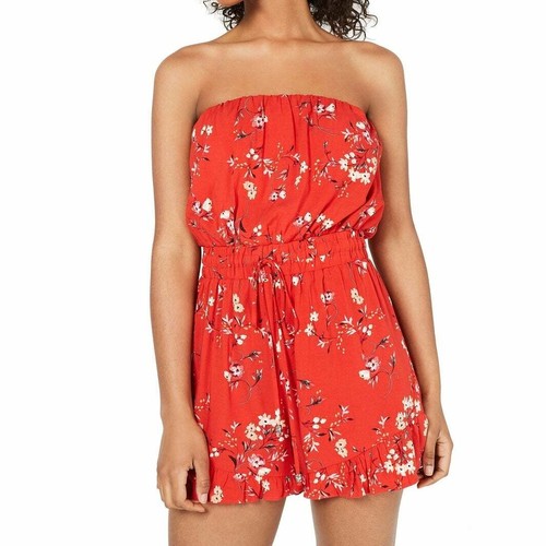 red floral bandeau romper beach cover 