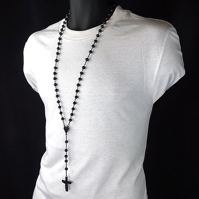 Men's Hip Hop 8mm BLACK Beads D-Shape 