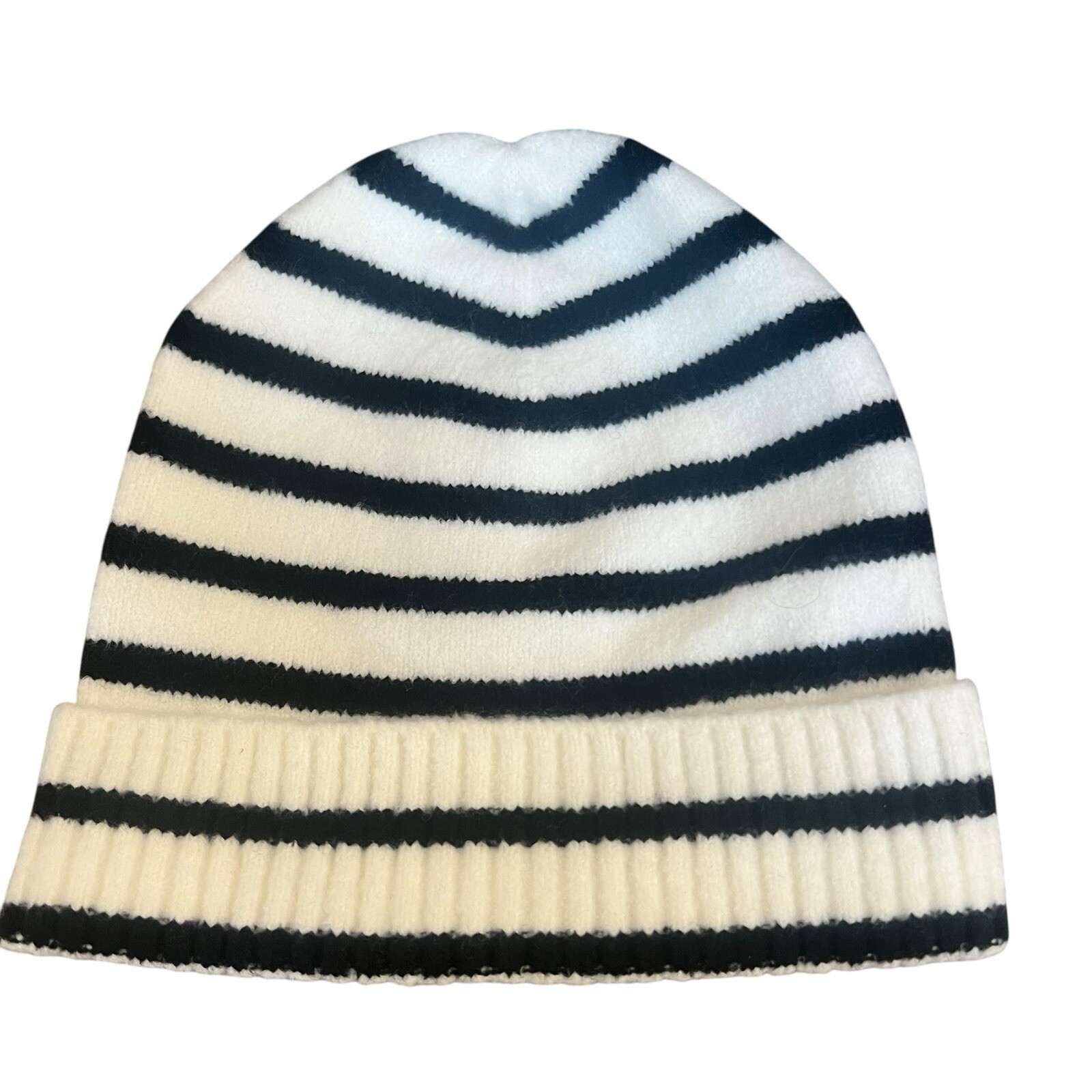 J Crew Women's Cream Black Striped Winter Beanie Hat