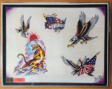 Vintage Traditional Bill Loika Shop Used Tattoo Flash Sheet Sacred Art Chico 1