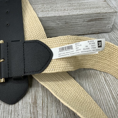 A New Day Belt Black Natural Stretch Gold Tone Buckle Women's Size M - Picture 3 of 8