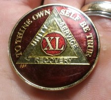 40 Year AA Sobriety Coin Medallion- Rich Mandarin Red Enamel 40th Year Chip XL