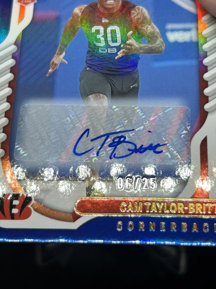 2022 Panini Absolute Cam Taylor-Britt Blue Foil Rookie Auto #/25 BENGALS RC #150 - Image 3 of 3