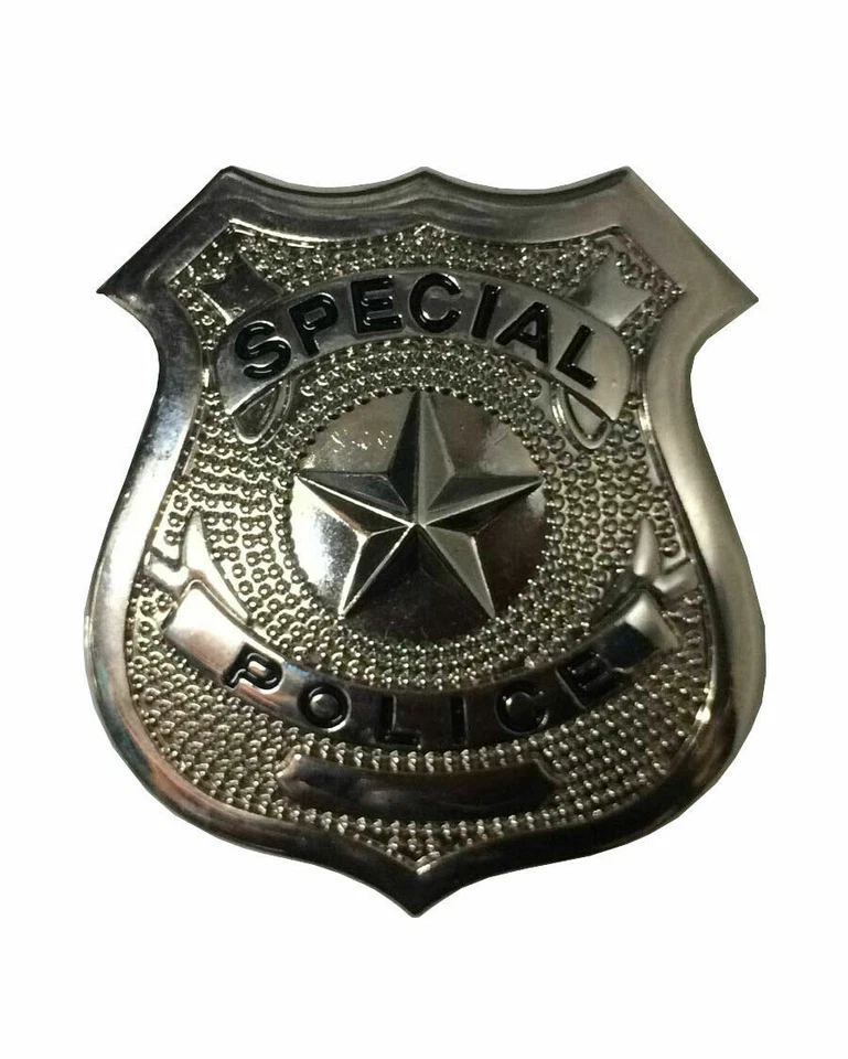 Silver Metal Police Badge Kids Adults Cop Costume Fancy Dress Party Accessories