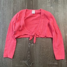 Gymboree Girls Top Cardigan Sweater Coral Pink Cropped Tie Front Size S 5-6