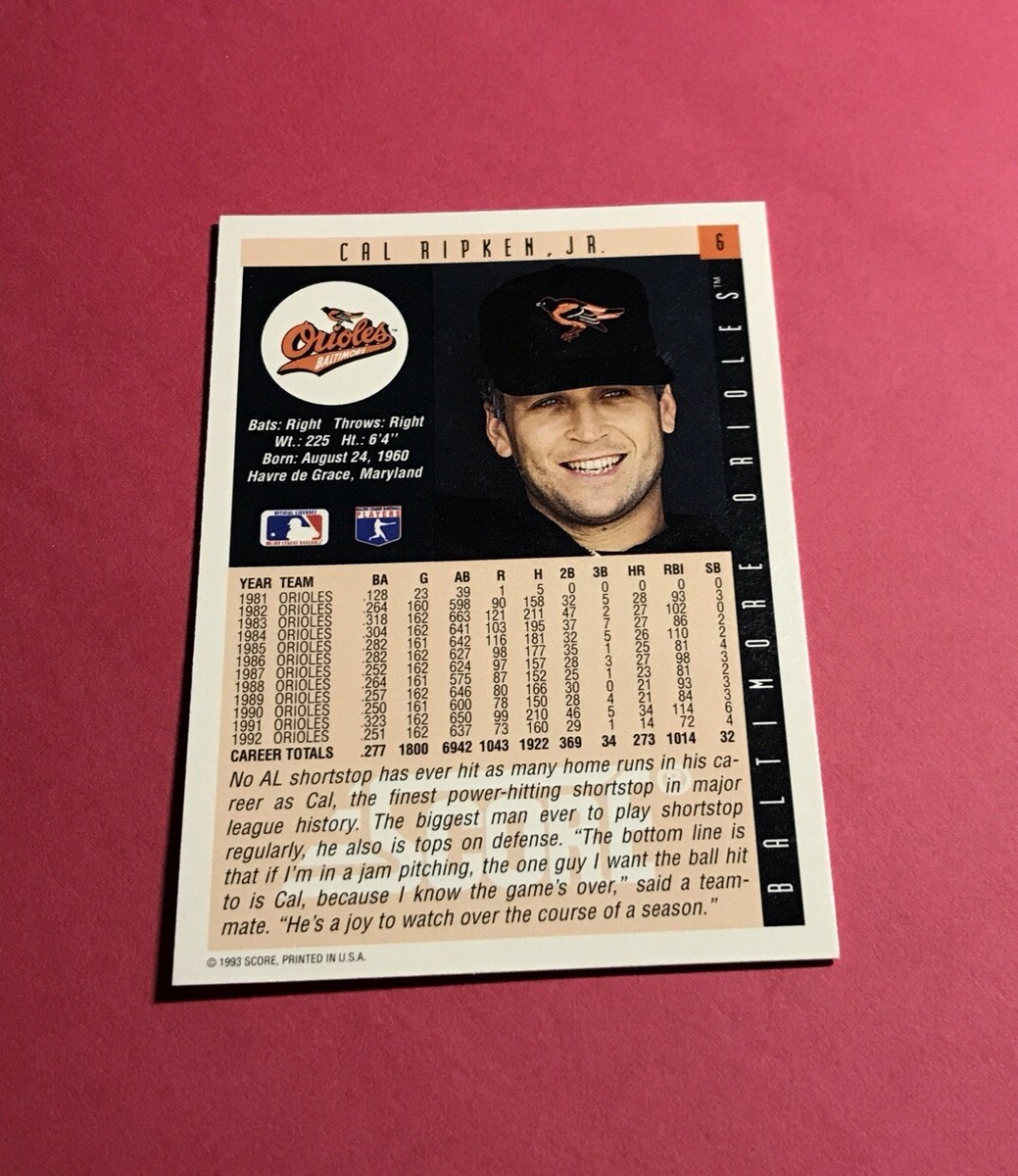 Cal Ripken Jr. 1993 Score Baseball #6 Orioles | eBay