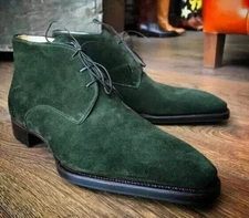 Men’s Handmade Green Suede Dress Chukka Boots, Leather Ankle custom Shoe For Men
