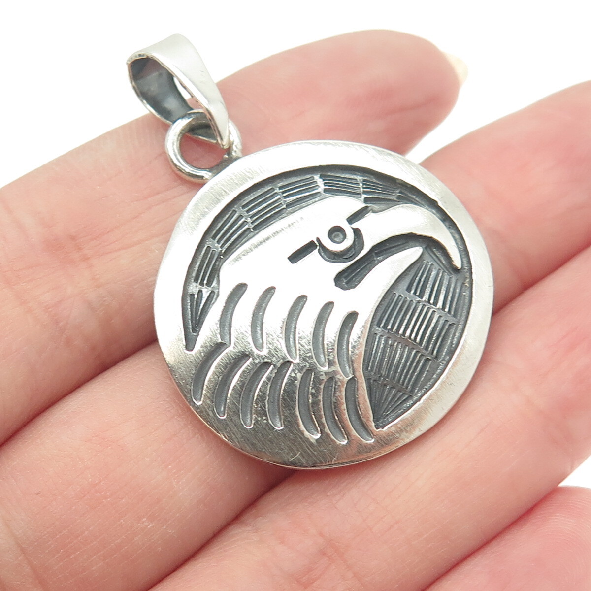 925 Sterling Silver Vintage Southwestern Native Eagle Round 