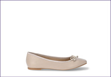 Time and Tru Women  s Faux Leather Ballet Flats with Bow   Memory Foam Comfort