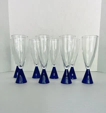 Set of 8 Sasaki Cobalt Blue Eon Crystal Champagne Flutes/Prosecco Wine Glass WOW