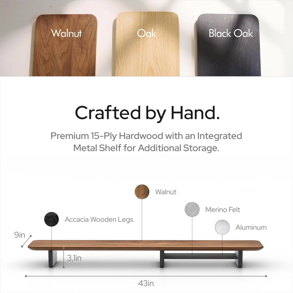 Dual Monitor Riser with Metal Shelf Wooden Desk Stand for 2 Monitors Walnut - Image 4 of 4
