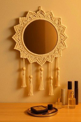 Macrame Round Mirror Wall Mirror Boho Mirror Handmade Cotton Rope Macrame A23
