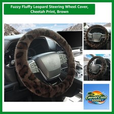 Fuzzy Fluffy Leopard Steering Wheel Cover Cheetah Print Brown