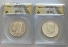 1-day lot accented hair ANACS 1964 kennedy half dollar PF 65 & 67