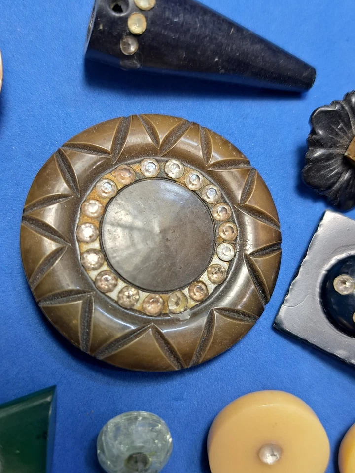 LOT Antique Celluloid Buttons w Rhinestones Shapes - Image 4 of 4