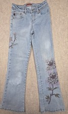 Z Cavaricci Girls Denim Jeans Beaded Painted Floral Size 8