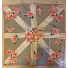 VERA Neumann Scarf  Signed  Gray  Pink  Flowers  Made in Japan