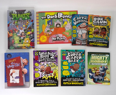 Lot of 8 Kids Books Captain Underpants Super Diaper Baby Wimpy Kid Zombies