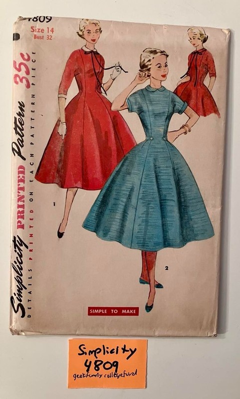 Simplicity 4809 Vintage Teen Age Dress w/Detachable Collar & Cuffs Sz 14 Bust 32