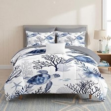 7 Pcs Size Comforter Set with 2 Pillowcases 2 Shams, Ocean Sea King Turtle