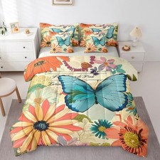 Blue Butterfly 7 Piece Comforter Set Farmhouse Daisy Flower Full Yellow Blue