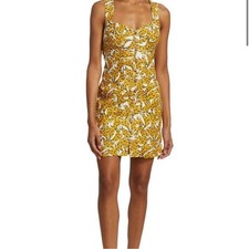 FARM Rio Yellow and White Banana Print 100% Linen Mini Dress